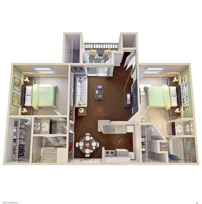 2 Bed 2 Bath  965 SF 0515 floor plan